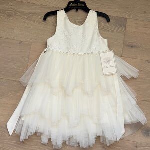 NWT Charming Cream Kids Dress with Floral Details